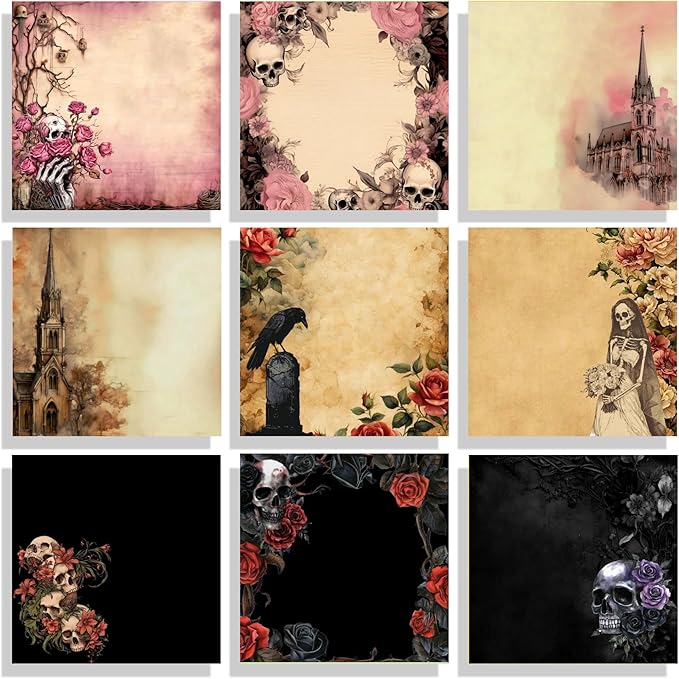 9 Pads Gothic Sticky Notes Set, Black Self-Stick Notepads, Super Adhesive Memo Pads Note Card, Halloween Office Decor Gifts, Desk Accessories for Students, Teacher and School Supplies, 3x3in