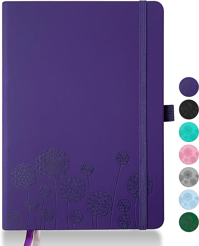Notebook Journal for Women,A5 Hardcover Leather Journaling Notebooks for Work,200 Pages Travel Journal for Women Men with Pen Holder and Ribbon,5.78"×8.34"(Purple)