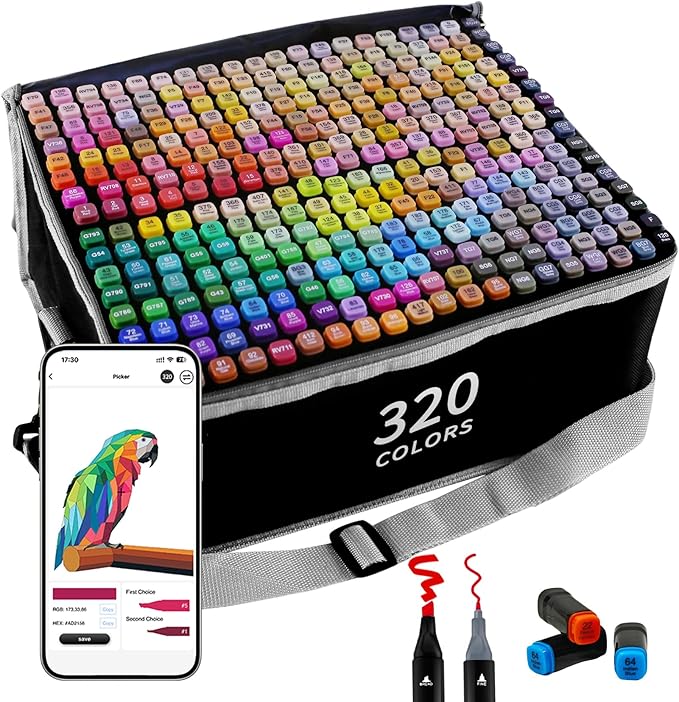 320 Colors Alcohol Markers with APP, Dual Tip Art Marker for Adults Coloring Books, Alcohol Based Illustration Markers Set for Adult Artist Drawing Sketching Painting Lettering Cards