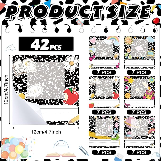 42pcs Composition Book Desk Name Tags Kids Photo Nameplates for Desk Student Name Plates for Classroom Kindergarten Labels Stickers with Photo Self Adhesive Colorful Classroom Decoration