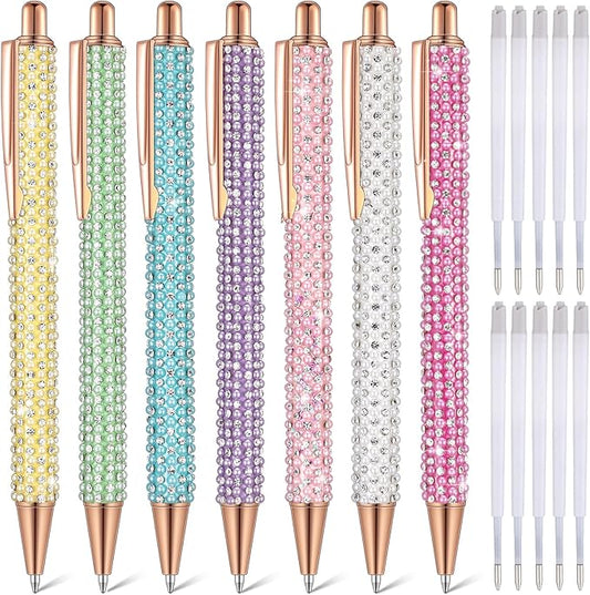 Sherr 7 Pcs Fancy Pens for Women Cute Sparkly Glitter Pens with 10 Pcs Black Ink Refills Pretty Gifts for Girls Office School Christmas Graduation(Pearl)