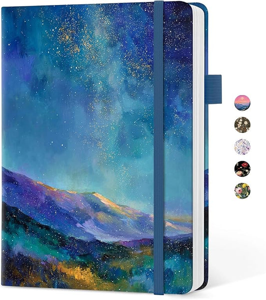 Taja Pretty Lined Journal for Women, Aesthetic Cute Hardcover Leather Journal for Writing, A5 College Ruled Notebook for Work & Note Taking, Perfect for Office School Home, 160 Pages, Starlit Peaks