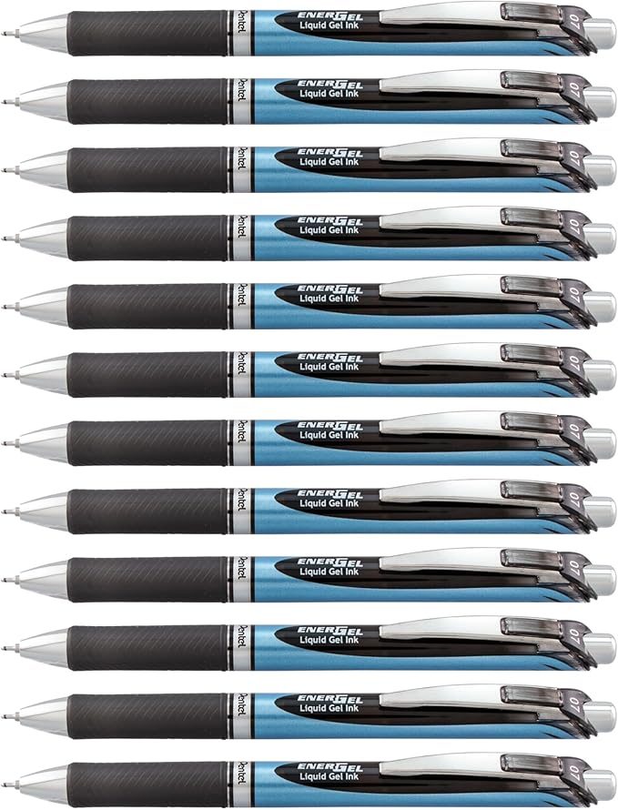 Pentel EnerGel RTX Retractable Gel Ink Pen, Medium Point, Needle Tip, Black Ink, Box of 12 (BLN77-A)