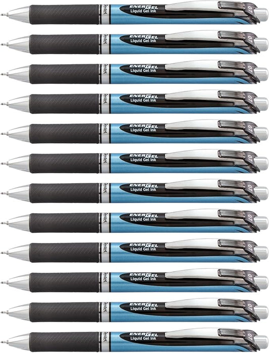 Pentel EnerGel RTX Retractable Gel Ink Pen, Medium Point, Needle Tip, Black Ink, Box of 12 (BLN77-A)