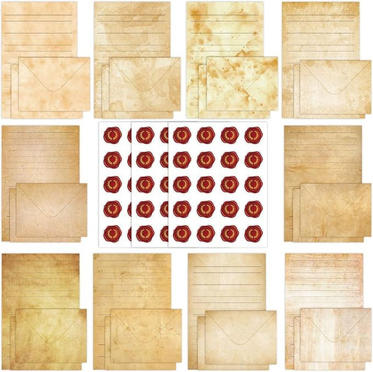 160 Pcs Stationery Paper Envelopes Set Includes 50 Lined Writing Paper & 50 Envelopes with 60 Colorful Round Dot Stickers, Vintage Letter Writing and Stationery Paper Envelopes(10Style)
