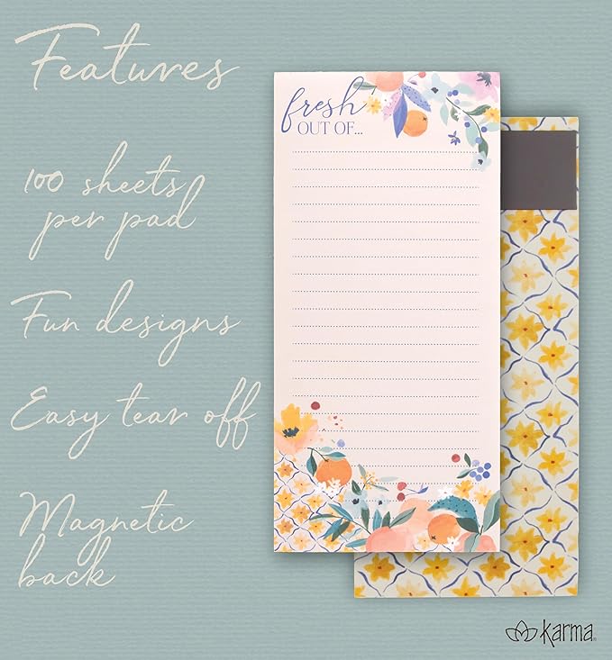 Karma, Large Magnetic Notepads, Notepads for Grocery List, Shopping List, To-Do List, Reminders, Strong Magnetic Back, Memo Notepad 100 Sheets Per Pad, Cute Colorful Designs - Mushrooms