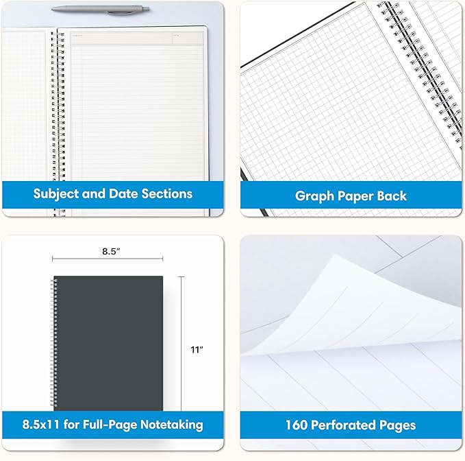 Blue Sky Notes Professional Notebook, Flexible Cover, Twin-Wire Binding, 8.5" x 11", Gray