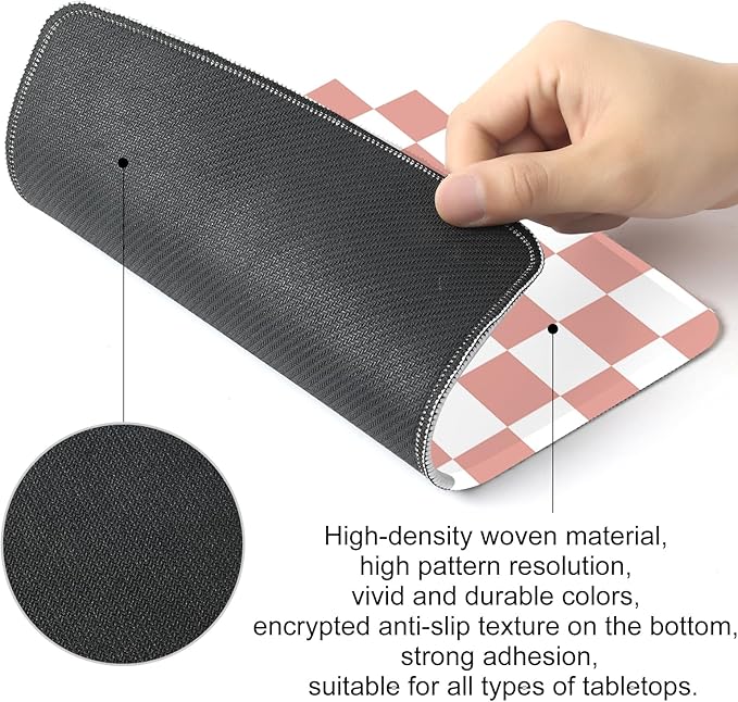 Pink and White Checkered Square Mouse Pad,Non-Slip Rubber Base Mouse Pad,Home Office Decoration Desktop Accessory,Laptop Mouse Pad for Office Laptops,9.4x7.8x0.12inch.