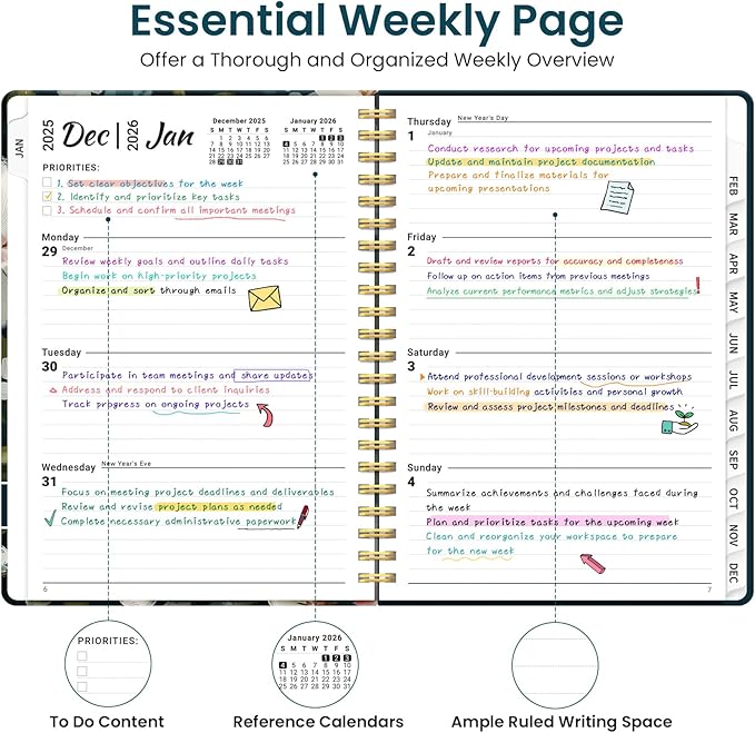 2026 Planner, Weekly and Monthly Planner for Women, Jan 2026 - Dec 2026 Pretty 2026 Calendar Planner with Monthly Tabs, Inner Pocket, Spiral Binding, Perfect for Office Home School - 6.3" x 8.5", Bloom Whisper