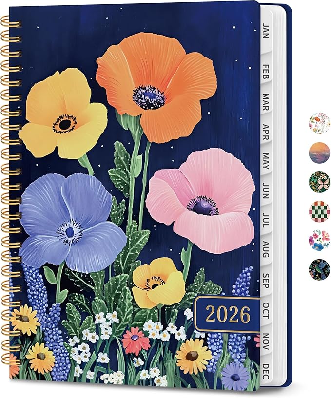 2026 Planner, Weekly and Monthly Calendar Planner for Women, Jan 2026 - Dec 2026, Hardcover Planning Agenda book with Tabs, Spiral Bound, Inner Pocket, Perfect for School Office Supplies, 6.3" x 8.5" - Lavish Bloom