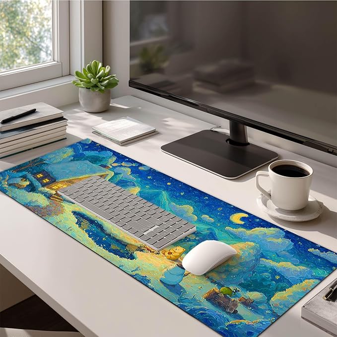 XL Mouse Pad 31.5 x 11.8 Inch Gaming Mousepad Diatomite Large Keyboard Mouse Pad for Home and Office Desk Accessories with Winter Cabin Starry Sky Bear Campfire Artwork