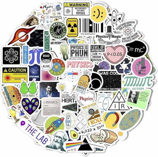 BulbaCraft Physics Stickers for Water Bottle and Laptop - Science Party Supplies & Decorations, Waterproof Vinyl Decals, Physics Formulas Stickers, Gifts for Women & Men