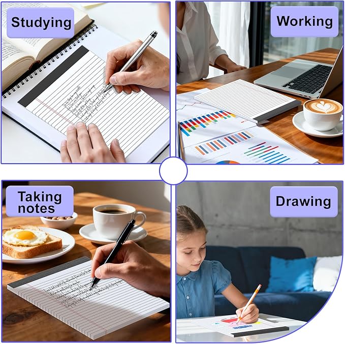 3 Pack White Legal Pads 8.5 x 11 Inch, Wide Ruled Notepads Lined Memo Note Pads, 8.5x11 Inch Micro Perforated Writing Pads 30 Sheets Per Pad for Work Study Daily Note Taking List