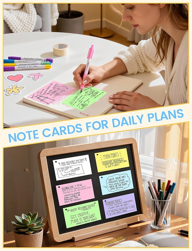 Blank Index Cards with Ring, 300PCS Blank Notecards 3 x 5 Flashcards for Studying，Unruled Flash Note Cards 3'' x 5'' Unlined Index Cards Bulk for College Nursing School Supplies, 6 Pack of 50, Colored