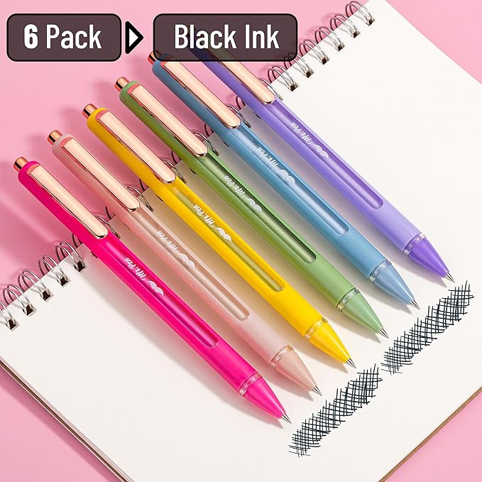 Mr. Pen- Retractable Gel Pens, 6 Pack, Black Ink Gel Pens Fine Point 0.5mm, Vibrant Barrels, Fast Dry, Gel Pen