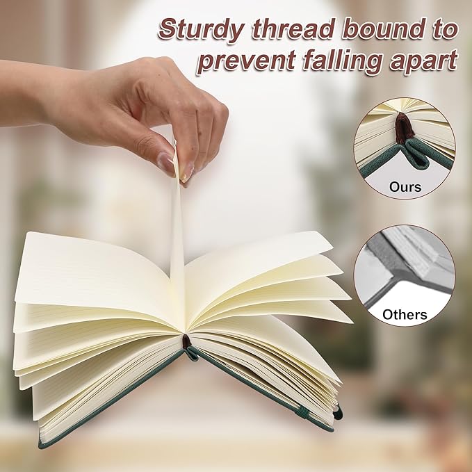 Inner Pocket Notebook Lined Journal 4X 6 Hardcover Leather 288 Page Finger Aesthetic Bound Record College Ruled Reading Diary Notepad For Women Men Travel Work School Office Writing -Brown