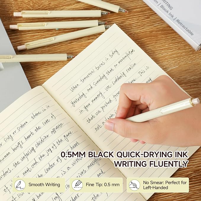 RIANCY Aesthetic pens Black Ink Pens Cream Pen Fine Point Smooth Writing Pens, High-End Series Pens for Journaling Note Taking, Cute Office School Supplies Gifts for Women Men