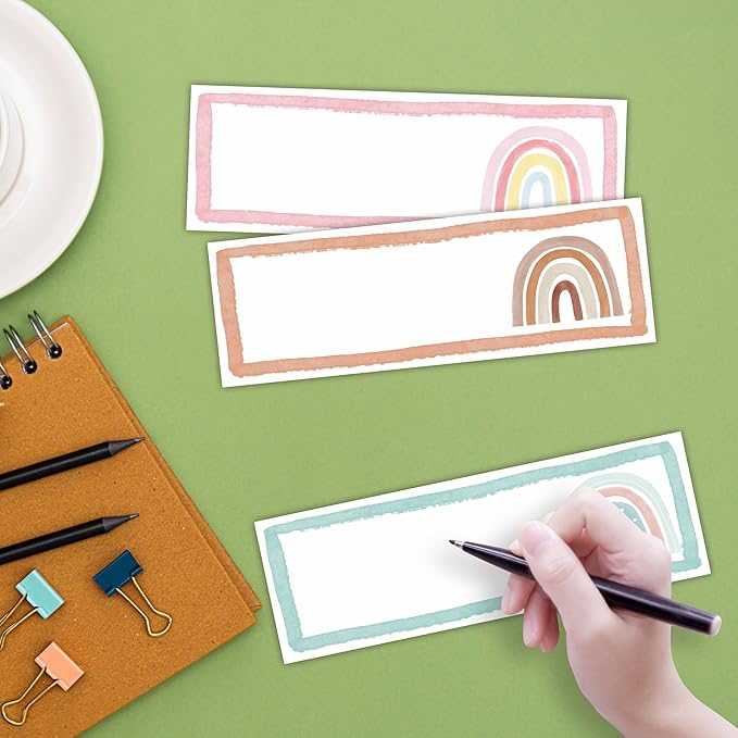 Self-Adhesive Student Name Tags -Boho Rainbow Name Plate Stickers for Teens - 45 Pcs Funny Multipurpose Name Label Favors Decorations & Supplies for Classroom Desks Bulletin Boards School-A01