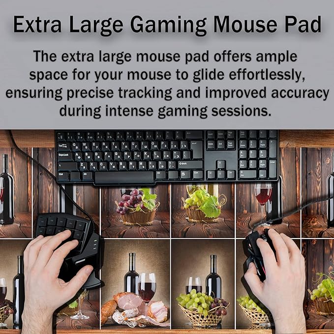 Gaming Mouse Mat for Men, Keyboard Big Mouse Pads Long Deskpad, Large Mouse Mat Non-Slip Rubber Base Waterproof with Stitched Edges, 35.4" X 15.7" for Work/Game/Office Wine Collage