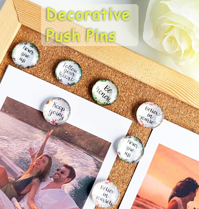 Push Pins,Thumb Tacks,Decorative Push Pins,Cute Thumb Tacks and Pushpins for Bulletin Board, Pin Board for Cork Board,Office Decor,or Home Décor (Floral-Motivational)
