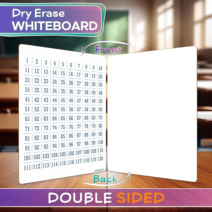 SCRIBBLEDO Dry Erase Number Chart 9”x12” White Board Teacher Student 100 Chart for First Grade Classroom Kid Small Math Practice Whiteboard Kindergarten 1st Grade School Supplies