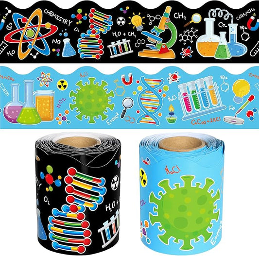 2 Rolls Science Bulletin Board Borders, 65.6 Ft Science Lab Scalloped Border Trim Scientific Theme Classroom Bulletin Board Border Trim for Back to School Classroom Wall Chalkboard Decor