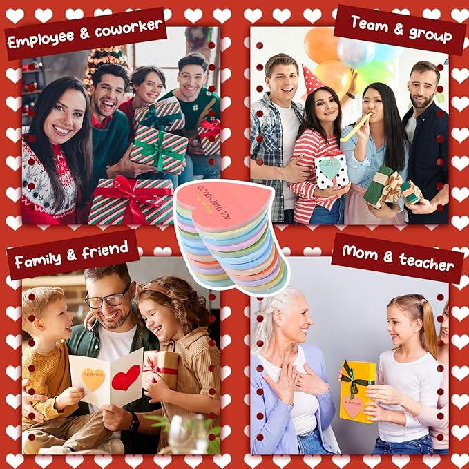 Teling 24 Pack Valentine's Day Sticky Notes Heart Shape Sticky Notes 3 x 3 Inch Thank You Notepads Bulk Cute Memo Pads for Galentines Party Gifts School Office Supplies (Pastel)