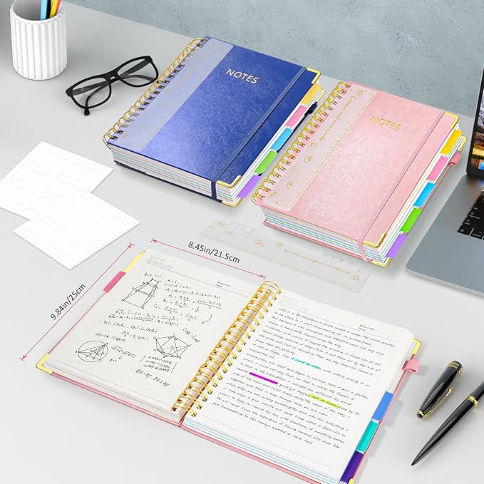 Hardcover Spiral Notebook Journal with Removable PVC Dividers - 8'' x 10'' Large 300 Page B5 Hardcover Leather College Lined Journals Notebook for Work Note Taking Office Home School Supplies, Pink