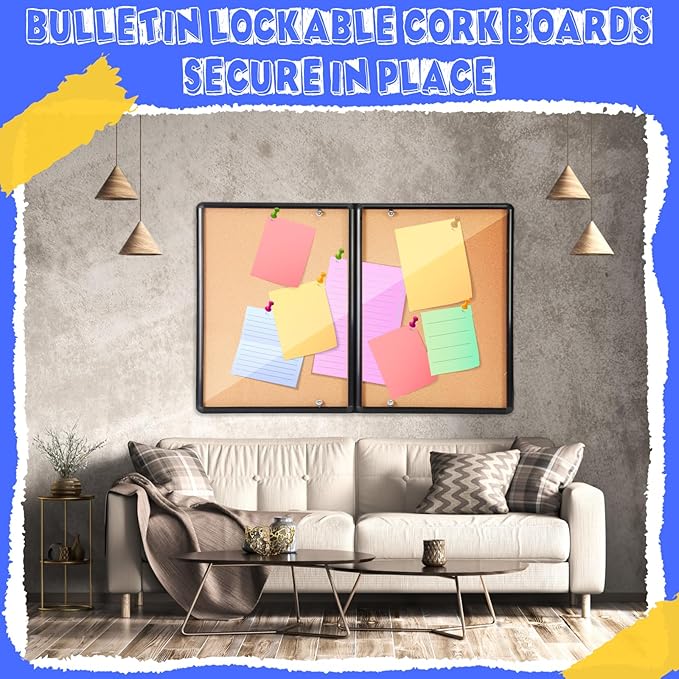 48"x36" Enclosed Bulletin Board Weather Resistant Lockable Outdoor Cork Fabric Display Board Aluminum Frame Wall Mounted 2 Locking Door for Office School Commercial 12xA4(Brown, Black Frame)