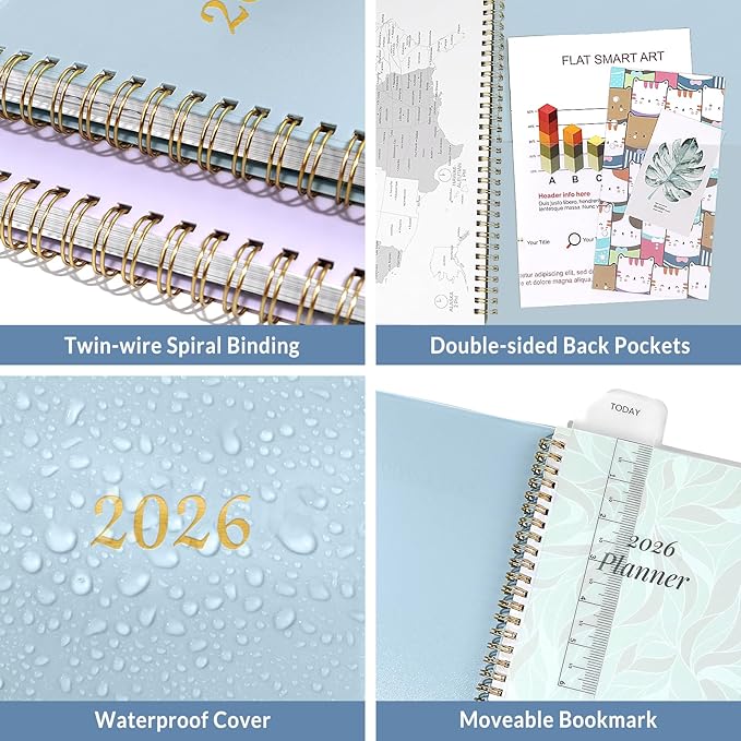 2026 Planner, Annecy Weekly ＆ Monthly Planner 2026, Jan. 2026 – Dec. 2026, 6.4" x 8.3" Monthly Agenda Planner with Tabs, Waterproof Flexible Cover, Spiral Binding, Double-sided Pocket, Bookmark, Blue