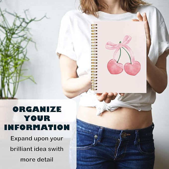 BearCake Preppy Pink Aesthetic Notebook,Cute notebooks for Women,Pink Cherry Dog Gift Desk Accessories for Women, Hardcover Spiral Notebook 5.5x8.3