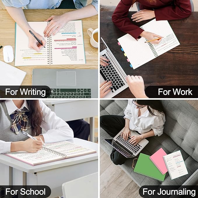 AHGXG Spiral Notebook College Ruled - Spiral Journal Perforated Notebook A4 8.5" x 11", 300 Pages Easy Tear Perforated Pages, 100GSM Thick Paper, Plastic Hardcover, for Writing Work School, Green