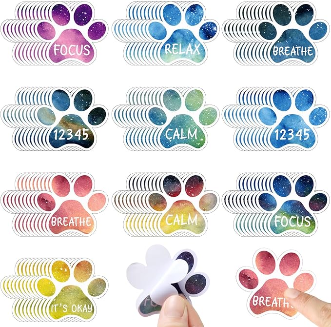 Crtiin 100 Pcs Sensory Strips Anxiety Calm Mindfulness Stickers Fidget Stress Breathing Sensory Sticker Different Textures Rough Tactile Tape for Mental Health Adults Desk Anxiety Relief(Paw)