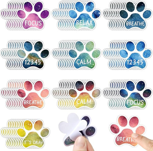 Crtiin 100 Pcs Sensory Strips Anxiety Calm Mindfulness Stickers Fidget Stress Breathing Sensory Sticker Different Textures Rough Tactile Tape for Mental Health Adults Desk Anxiety Relief(Paw)