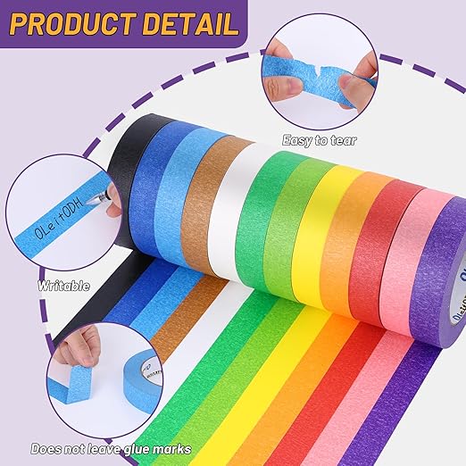 12 Rolls Colored Masking Tape-1 inch x 1080 Ft Painters Tape, Rainbow Colors Rolls Bulk Colorful Paper Marking Tape Decorative Arts Crafts Labeling DIY School Classroom Supplies