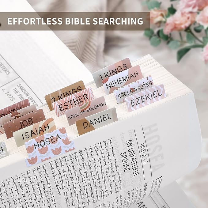 Bible Tabs for Women & Men, Laminated Bible Tabs for Study Bible, Large Print Neutral Bible Tabs for Easy Navigation, Bible Index Tabs, 66 Tabs Old & New Testament, Extra 9 Blank Tabs - Cappuccino