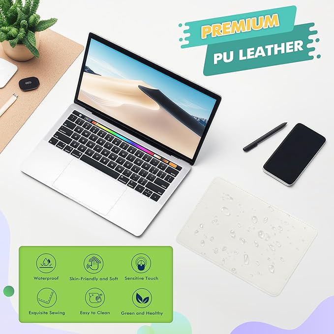 Mouse Pad, PU Mouse Pad，Leather Mouse Pad with Stitched Edge Micro-Fiber Base with Non-Slip Waterproof，Mouse Pad for Computers，Laptop, 8x11Inch (Lily White)