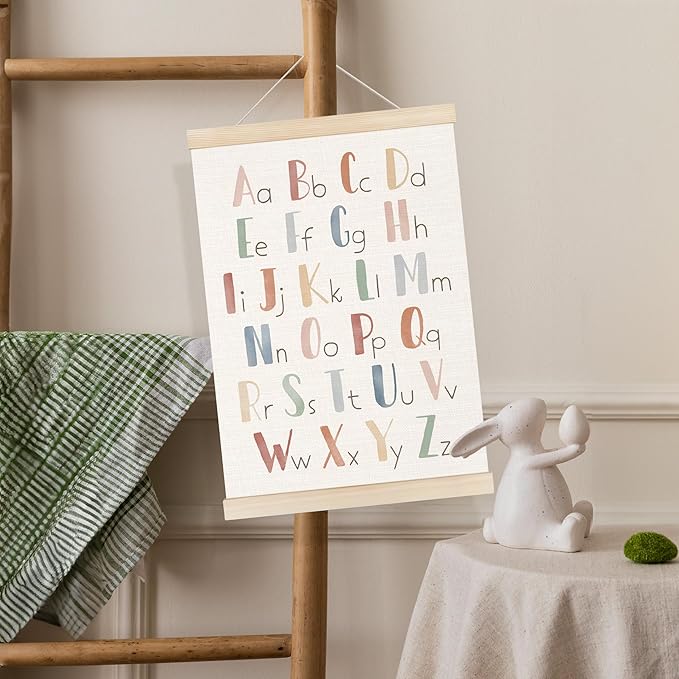 Koesus Boho Classroom Alphabet Numbers 1-10 Wall Art Poster Hanger Frame 12x16 Inch Set of 2, Educational Canvas Pictures Prints Framed Wall Decor for Toddler Kids Room Nursery Classroom Playroom