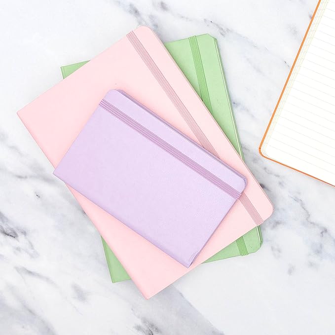 PAPERAGE Lined Pocket Journal Notebook, 3 Pack, (Dark Green, Cognac, Navy), 160 Pages, Small, 3.6 inches x 5.6 inches - 100 gsm Thick Paper, Hardcover