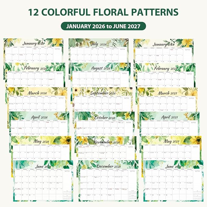 2026 Desk Calendar, Large Desktop/Wall Monthly Calendar (Jan. 2026 - Jun. 2027) 17'' x 12'' Personal Desk Planner for Teacher Family School Office Supplies