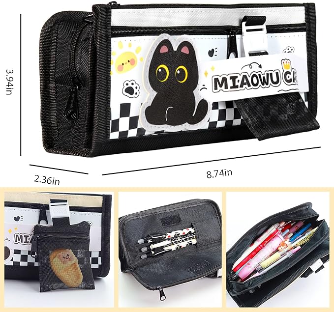 Black Cute Cat Stationery Set Cat School Supplies Including Sticky Notes,Mechanical Pencils,Eraser,Notebook,Stickers etc Kawaii Birthday Christmas Gifts Classroom Rewards (Black Cute cat)