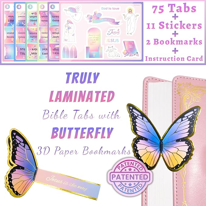 Bible Tabs, Rainbow II Bible Tabs for Women, Laminated, Large Print, Christian Gifts