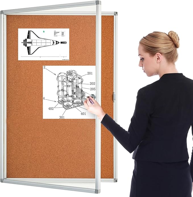 BIBOC Enclosed Bulletin Board,Lockable Cork Noticeboard with Aluminum Frame, Secure Display Case for School Office,Wall Display Case with Lock (Cork, 24×36 inches)
