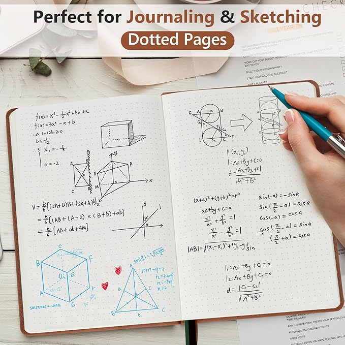 Dotted Journal Notebook for Men & Women, 160 Pages Dot Grid notebook for Note Taking, Bullet Journaling Notebook for Work, School, Travel, Writing, A5 Hardcover 5.9" x 8.5" (Brown)