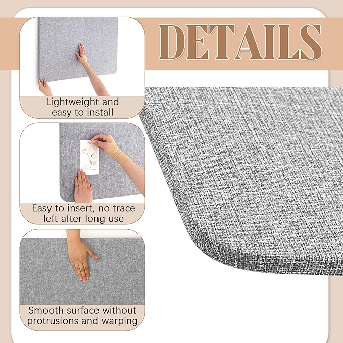 36"x 24"Linen Fabric Bulletin Board Pinboard for Walls Display Frameless Pinboard Display Notice Memory Board for Office Walls Home Kitchen Easy to Install(Grey)