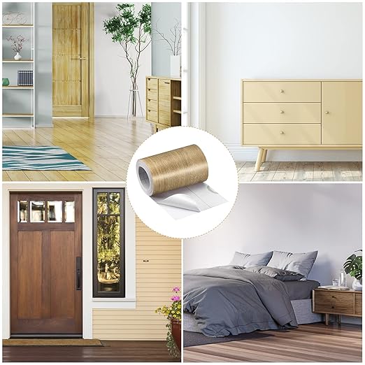uxcell Wood Grain Tape, 4.72" x33 Ft Wall Paper Border Sticker Self-Adhesive Wood Grain Repair Patch with Scraper for Wall Corner Table Door Sofa Furniture Home Decor (Light Yellow)