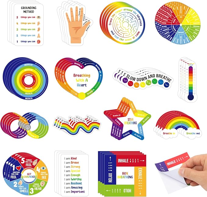 Tenceur 60 Pcs Adhesives Sensory Stickers with Inspirational Quotes Mindfulness Relief Anti Stress Items School Counselor Supplies Textured Strips for Adult Teen(Colorful)