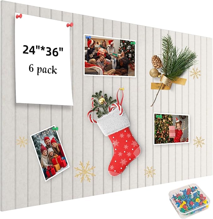 Cork Board for Walls 36" x 24", 6 Pack Felt Bulletin Board Wall Tiles with 30 Push Pins for Home Kitchen School Office Wall DIY Decorative