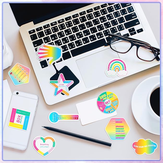 Crtiin 100 Pcs Sensory Strips Anxiety Calm Mindfulness Stickers Fidget Stress Breathing Sensory Sticker Different Textures Rough Tactile Tape for Mental Health Adults Desk Anxiety Relief(Stylish)