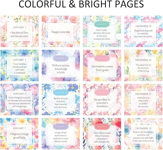Bright Every Day Daily Flip Calendar with Inspirational Quotes - Motivational Perpetual Recycle Calendar Desk Office Home Decor for Women, Gifts Desk Accessories for Girls Positive Affirmations